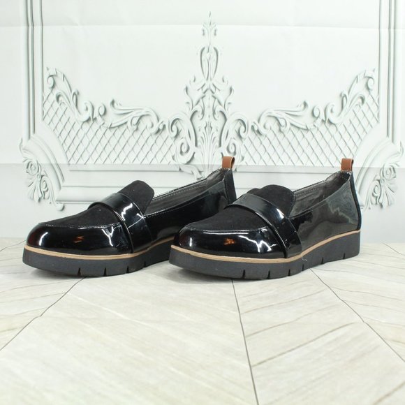 DR. SCHOLLS Black Leather Slides Slip On Flat Loafer Shoes Size 9 M - Picture 2 of 9